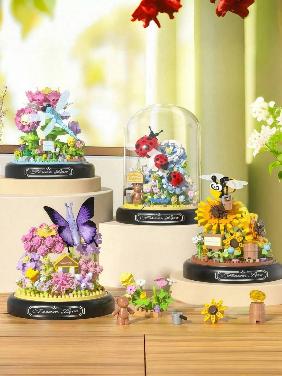 582片蝴蝶花束積木,附展示盒的永恆玫瑰,成人DIY玩具,居家桌面裝飾,母親節生日禮物 - 彩色 - 查看 1