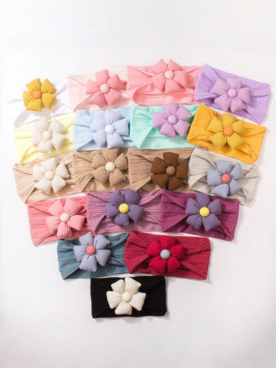 1pc New Solid Color Jacquard Headband Cute Five-Petal Flower Fashionable Soft Thin Hair Accessory - Multicolor - View 1
