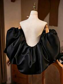 1pc Detachable Satin Exaggerated Petal Sleeve Cape Bridal Accessory Shoulder Sleeve, Beige Black Burgundy Optional - Multicolor - View 15