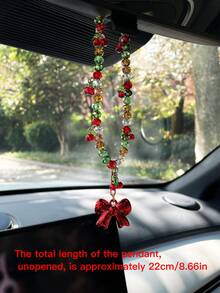 Creative Christmas Bow Car Hanging Ornament, Fashionable Beaded Cherry Car Interior Hanging Decor, Car Interior Hanging Rope, Car Decoration Pendant, Small Gift For Others - A - View 9