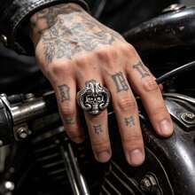 Dark Demon Horn Skull Men's Ring, Punk Motorcycle Wide Band Ring, Personalized Men's Accessory, Halloween Gift - Multicolor - View 2