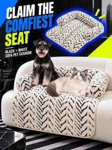 1 chiếc giường sofa thú cưng bằng lông nhung, họa tiết hình học đen trắng kèm gối tựa nâng cao, thảm sofa cho chó, tấm bảo vệ nội thất chống trầy xước, đế chống trượt, phù hợp cho mèo và chó nghỉ ngơi, ngủ và sử dụng trong phòng khách - Nhiều màu - Xem 1