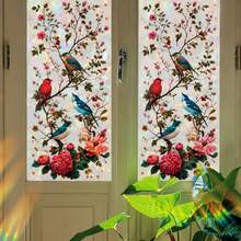 Ins French Vintage Bird & Rose Static Cling Window Film, Privacy Protection Sticker, No Glue, UV Protection, Sunshade & Heat Insulation, Bathroom Frosted Glass Sticker, Home Decor - Pastoral Bird Song Window Sticker - View 6