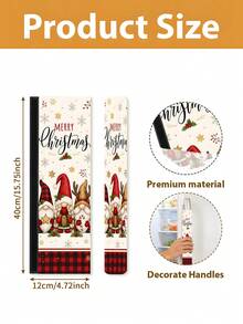 1/2Pcs Christmas Fridge Handle Covers, Christmas Gnome, Black & Red Plaid, "Merry Christmas" Pattern, With Hook & Loop Fastener, Suitable For Refrigerator, Oven, Microwave, Dishwasher, Christmas Kitchen Decor - View 2