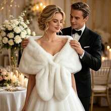 1pc Faux Cashmere Bridal Shawl Cape, Winter Warm Shawl, Suitable For Winter Wedding, Evening Party, Ball, Post-Ceremony Photo Shoot And Banquet Dress Accessory - Multicolor - View 8