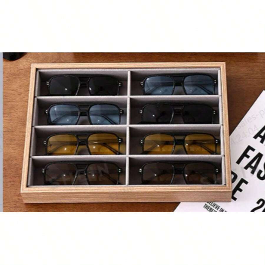 Walnut Wood Eyeglass Storage Box, 8-Slot Eyeglass Storage Tray, High-End Eyeglass Storage Box With Lid, Fashion Eyeglass Storage Tray - Glasses Storage - View 1