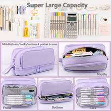 1pc Large Capacity Pencil Case, Multi-Functional Stationery Storage Bag With Memo Pad And 4 Compartments, Suitable For Girls, Boys, Office, Makeup Bag, Students And Unisex Portable Pencil Case (Pink), Random Color, Random Packaging - A - View 6