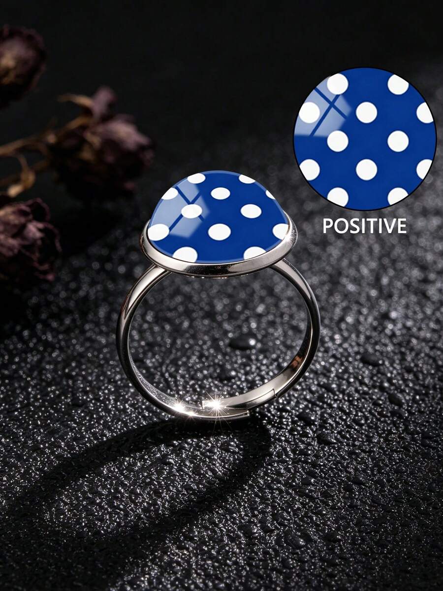 YUJUGLOW 1PC Adjustable Minimalist Cartoon Round Polka Dot Pattern With 316 Stainless Steel Round Open Ring, Suitable For Women's Daily Wear - Blue - View 1