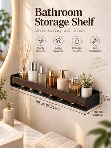 1pc Black Bathroom Storage Rack, Modern Wall-Mounted Organizer With Towel Bar, Double Layer Shower Caddy, Suitable For Shampoo, Lotion, Skincare And Toiletries, Space-Saving Floating Shelf, Suitable For Bathroom Countertop, Shower Room And Home Decor - Multicolor - View 2