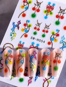 5PCS Christmas Party Nail Art Stickers, Gold Glitter Neon Lights Christmas Tree Snowflake Pattern Nail Art Stickers, DIY Holiday Nail Art Decoration - Multicolor - View 3