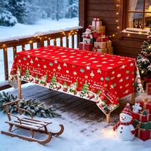 1pc/4pcs Red Christmas Disposable Party Rectangular Tablecloth, Santa Claus Snowman Tablecloth, Suitable For Rectangular Tables, Winter Christmas Indoor Outdoor New Year Party Decoration, 54*108 Inches - Red and Green - View 4