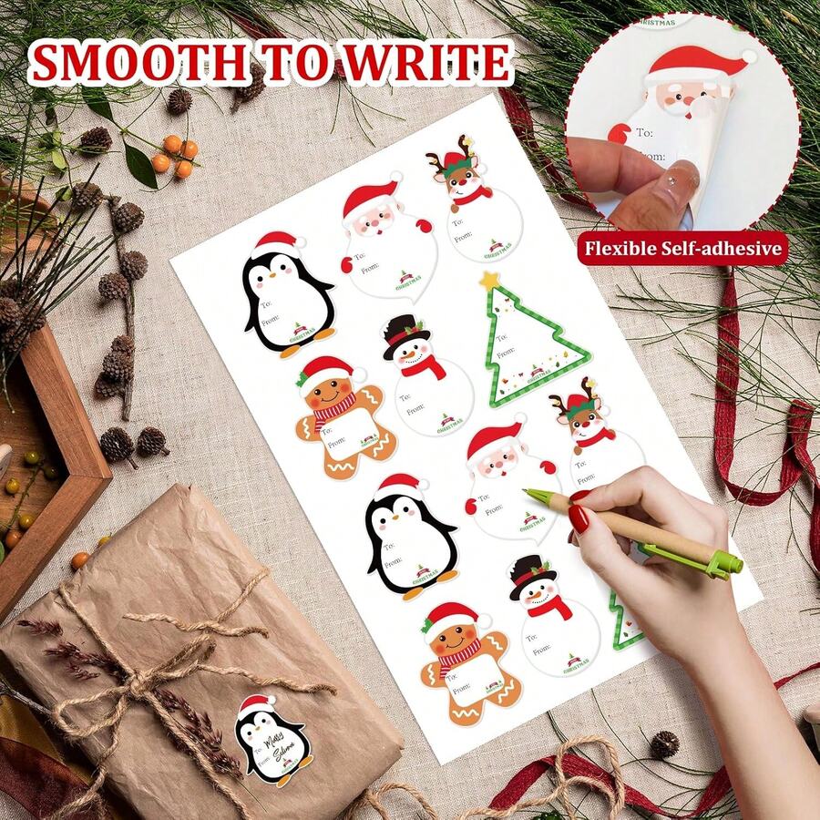 120pcs Christmas Gift Label Stickers, Christmas Gift Label Stickers, Self-Adhesive Christmas Name Label Stickers, Christmas Label Stickers For Gift Wrapping Envelopes Holiday Decoration - Multicolor - View 1