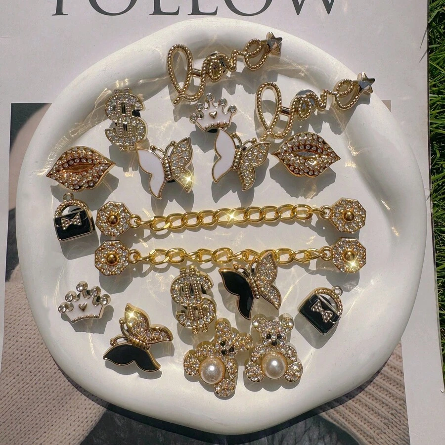 18pcs Bear Butterfly Chain Shoe Clips, Detachable DIY Rhinestone Decoration, Suitable For Women's Sandals And Slippers - Multicolor - View 1