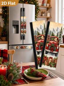 1/2Pcs Christmas Fridge Handle Covers, Santa Claus, Red Truck, Gift Box, "Merry Christmas" Pattern, With Hook And Loop, Suitable For Refrigerator, Oven, Microwave, Dishwasher, Christmas Holiday Kitchen Decor - View 1