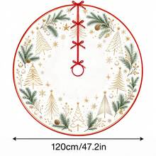 1 buah Alas Pohon Natal Motif Pohon Pinus Garis Tipis Emas, Dekorasi Liburan Warna Elegan, 5 Ukuran, Hadiah Liburan Unisex, Cocok Untuk Dekorasi Natal di Rumah dan Pesta - Garis-garis emas halus membingkai pohon pinus. - View 14