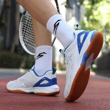 Men Lace‑Up Badminton Shoes Breathable Mesh Upper Indoor Court Training Athletic Sports Sneakers - Blue and White - View 6