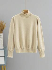 BYGOUBY Autumn/Winter Fashion Basic Women's High Neck Knit Sweater, Soft Comfortable Casual Pullover - Apricot - View 6