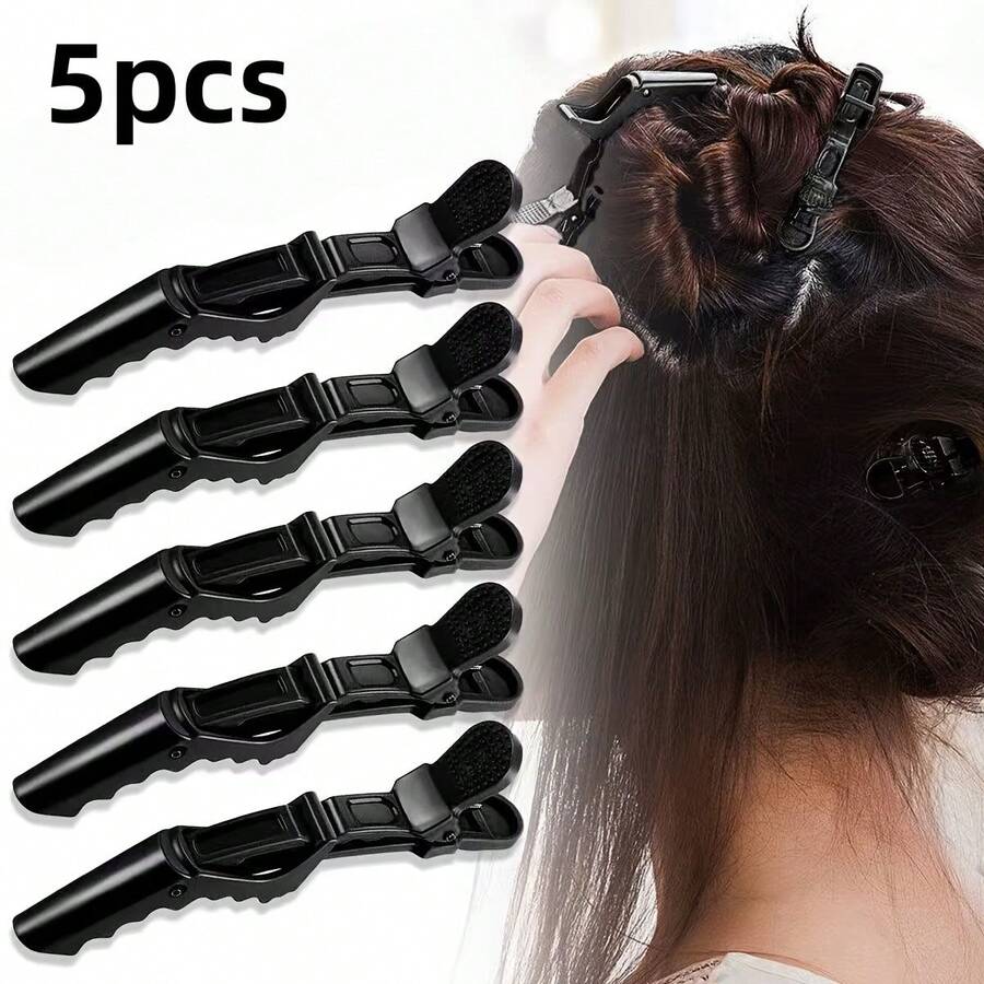 5/10 Black And Pink Hair Clips - Beauty Hair Clips, Crocodile Clips, Zone Positioning Clips, Hair Styling And Coloring Tools, Pink Beak-Shaped Clips - Multicolor - View 1