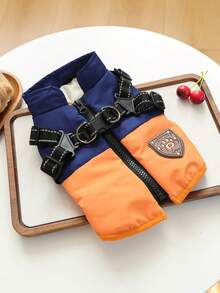 PETCIRCLE 1PC Pet Clothes Autumn Winter New Windproof Cold-Proof Small Dog Puppy Cat Cute Pet Simple Versatile Design Cool Claw Colorblock Vest - Blue Orange - Multicolor - View 8