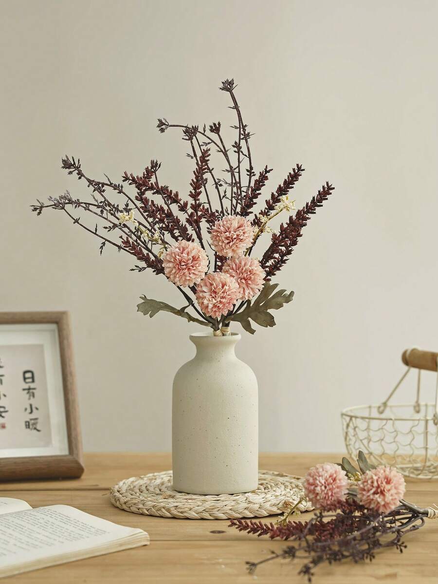 1/2/60件人造菊花花束,仿真乾花球設計,適用於辦公室、花瓶、居家、桌面中心裝飾、訂婚與婚禮佈置 - 粉色 - 查看 1