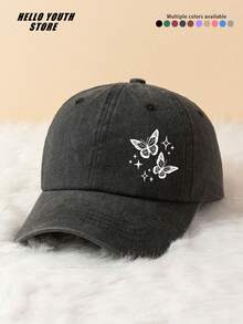 1pc Butterfly & Star Pattern Baseball Cap, Lightweight, Comfortable, Sweat-Absorbent, Sun-Protective, Multi-Functional, Washed Vintage Style, Suitable For Daily Wear And Life, Daily Outfit Decorative Hat - A - View 15