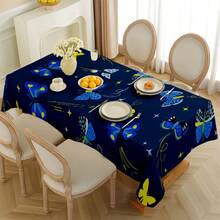2D Flat, 1pc Soft, Fashionable And Beautiful Blue Butterfly Star Pattern Tablecloth, Dining Table/Coffee Table/Coffee Table, Picnic/Outdoor Dining Table/Camping Dining Table, Exquisite Living, Dining Table Decoration - A - View 7
