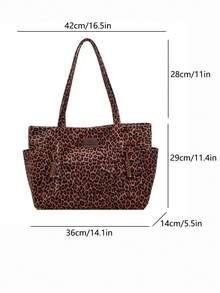 New Vintage Casual Leopard-Print Multi-Pocket Shoulder Tote Bag: Versatile, Large-Capacity Handbag For Fall/Winter-Perfect For Commuting And College - Brown - View 12