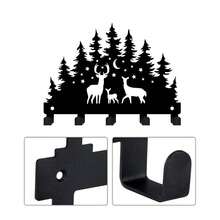 1pc Forest Deer Iron Art Key Hook Wall Decor Hanging Rack Entryway Key Storage Hook Animal Silhouette Wall Mount - Black - View 7