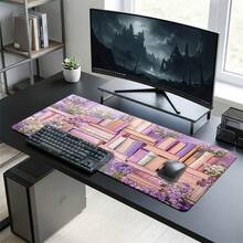 Pink Lavender Floral & Book Pattern Extra Long Gaming Mouse Pad And Desk Mat Set, Non-Slip Durable Rubber Base, Smooth Surface, Suitable For Computer Laptop Office Home, Abstract Art Decor, Back To School Supplies - A - View 8
