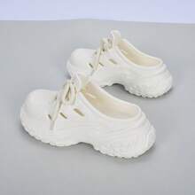 Women's Clog-Style Slip-On Sandals With Lace Detail, Sporty Casual Design, Non-Slip Thick Platform Sole, Height-Increasing Lightweight Soft Bottom Mule Slides - White - View 3