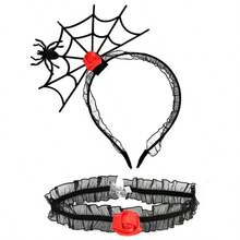 1pc Halloween Headband & Neck Collar Set, Spider Web Headband Party Festival Atmosphere Prop Hair Clip, Influencer Photo Costume Accessory - Multicolor - View 6