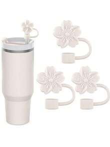 1pc/3pcs - Flower Straw Caps, Silicone Material, 10mm (0.4 Inch) Dustproof Reusable Straw Covers, Suitable For Decorating Various Beautiful Drinking Cups, Halloween Straw Caps, Autumn Cup Accessories (Pink), Mother's Day Gift - White - View 1