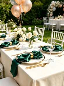 6pcs/12pcs/24pcs Dark Green Square Soft Satin Napkins, Shiny Silk Napkins, Suitable For Hotel, Party, Birthday, Event, Wedding, Christmas Table Decor - Dark Green - View 5