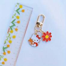 SANRIO 1pc Cartoon Hello Kitty Flower Keychain Cute Bag Pendant Metal Accessory, Adorable Bag And Car Key Chain Pendant, Suitable For Hello Kitty Fans, Great Gift For Family And Friends - A - View 14