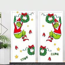 FIFA The Grinch Cartoon Movie Wall Sticker Christmas Green Monster Christmas Tree Window Decal, Glass Sticker, Suitable For Minimalist Style Room, Bedroom And Game Room Home Decor - Sticker - View 4