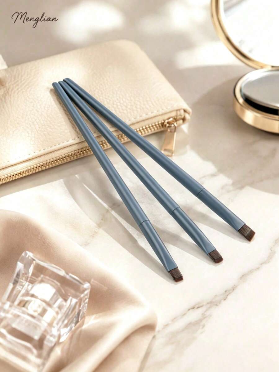 3pcs Precision Blade Eye Makeup Brush Set, Ultra-Fine Angled Eyebrow, Eyeliner, Aegyo-Sal Brushes, Portable Travel Makeup Tools For Girls, Gift - Multicolor - View 1