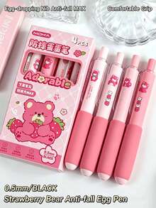 1/4pcs Cartoon Anti-Drop Egg-Shaped Neutral Pens, Sponge Soft Grip Ballpoint Pens, Black Ink, Children Students Stationery For Practice, Back To School Gift For Friends - B - View 11
