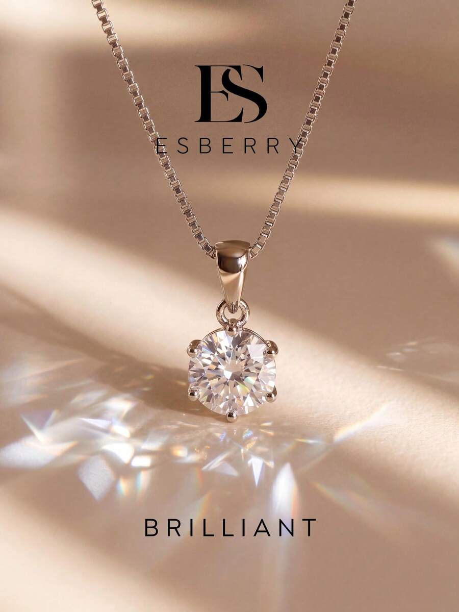 ESBERRY 1 dây chuyền cưới Moissanite sang trọng, mặt dây chuyền Eternity bạc sterling, dây chuyền hứa hẹn, quà tặng kỷ niệm, quà tặng trang sức nữ tinh xảo, Ngày của Mẹ