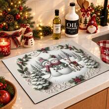 1pc Christmas Theme Snowman Print Pattern Dish Drying Mat, Kitchen Countertop Bowl & Plate Rubber Bottom Drying Pad, Party Decoration, Super Absorbent Stain Hiding Dish Drying Mat, Soft Diatomaceous Earth With Rubber Backing Multi-Functional Kitchen Home Mat, Suitable For Coffee Machine & Dish Rack Quick Dry Mat, Kitchen Countertop Coffee Mat & Bowl Drying Pad - LL LSD002 - View 13