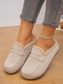 Beach Soft Faux Fur Home Leisure Warm Slip-On Shoes - Beige - View 6