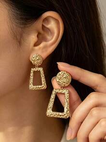 1 Pair Fashionable Creative Niche Design Hammered Texture Geometric Earrings Suitable For Women's Daily Wear - Gold - View 1