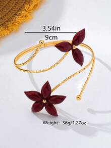 1pc Exquisite Vintage Burgundy Enamel Bubble Flower High-End Line Arm Cuff Niche Design Versatile Accessory - Burgundy - View 2