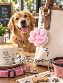 1pc Personalized 3D Printed Keychain, Customizable Name & Pet Paw Charm, Portable Bag & Key Accessory, Cute Cat & Dog Paw Design Home Decor, Interactive Press Design, Durable Daily Carry Ornament, Pet Lover Commemorative Trinket, Backpack, Purse, Home Storage Practical Pendant - Multicolor - View 7