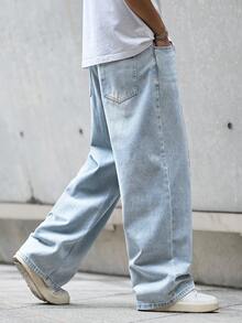 Men's Fashion Washed Plus Size Jeans - Baby Blue - View 4