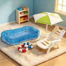Tiny Beach Pool Lounge Set, Miniature Swim Ring Chair Ornament, Aesthetic Room Decor Desktop Display, Micro Scene Home Shelf Decoration Accent - Multicolor - View 4