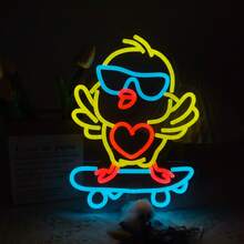 1-Piece USB-Powered Yellow Duckling Neon Sign With Clear PS Backboard, Silicone LED Light Strip And Power Cable, Playful Cartoon Shape With Red Feet And White Wing Details For Playroom, Nursery, Baby Shower And Birthday Decor - Multi-color light - View 16