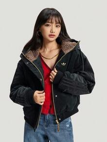 Adidas Originals Women's Patchwork Fur Collar Zip-Up Hooded Sporty Winter Coat - Black - View 1