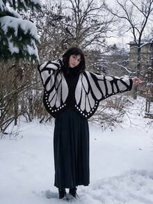 Fall/Winter Casual Loose Colorblock Knit Party Cardigan Goth Sweater Top - Grey - View 2