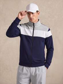Courvante Sweatshirt Pria Motif Blok Warna dengan Resleting, Untuk Musim Gugur, Atasan Lengan Panjang, Tenis, Musim Dingin - Multi - View 1