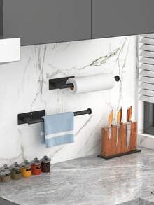 1 Kitchen Paper Towel Holder, Black Wall-Mounted Paper Towel Rack, For Home Use - Black - View 9